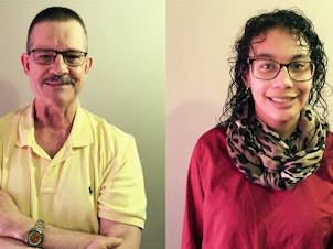 caption: Dr. Joseph Kras and his daughter, Sophie, at their StoryCorps recording in Olivette, Mo.