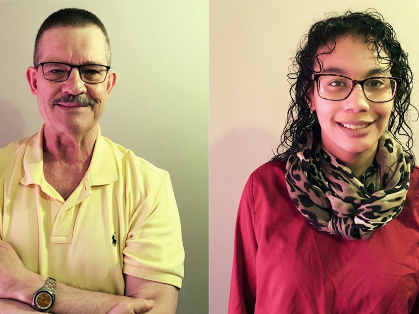 caption: Dr. Joseph Kras and his daughter, Sophie, at their StoryCorps recording in Olivette, Mo.