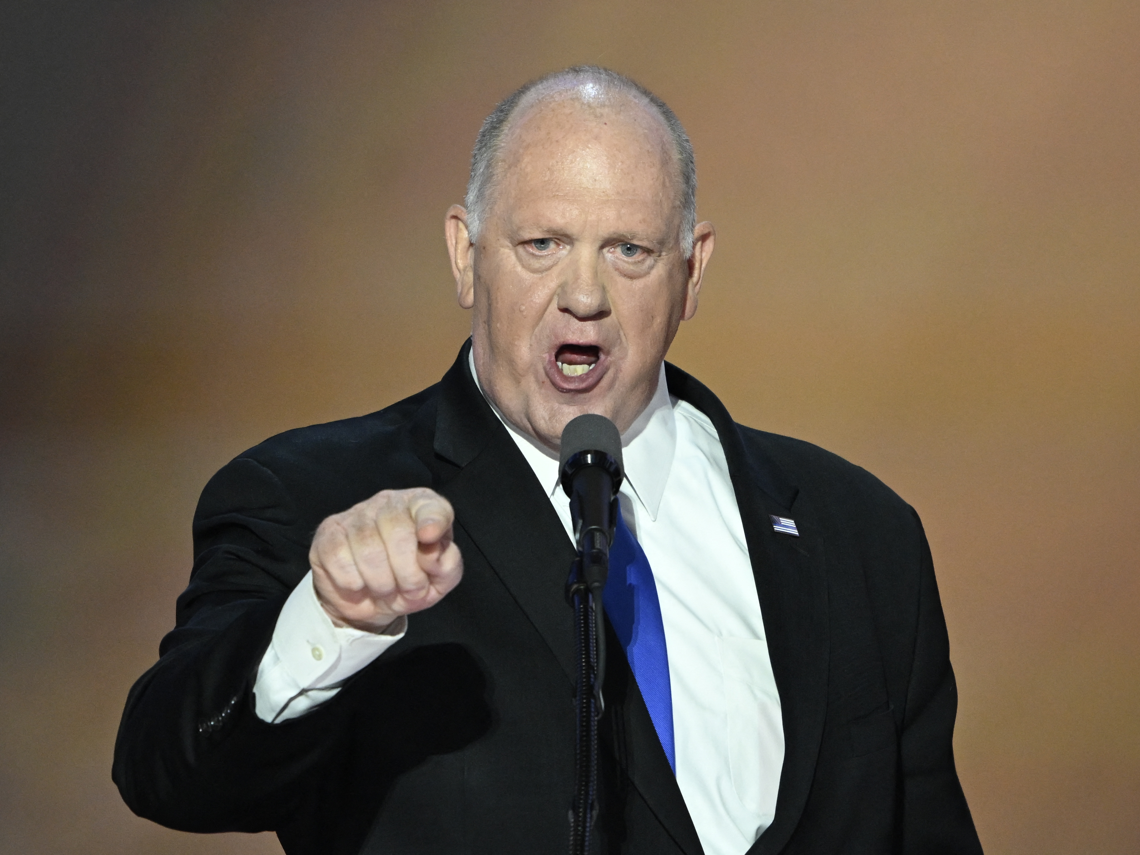 caption: Tom Homan speaks at the Republican National Convention in Milwaukee in July. Trump announced on Sunday that the former acting ICE director will oversee border control in his second administration.