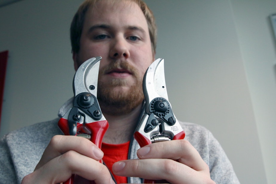 caption: Ryan Amberg works for Pygar, the US distributor of Felco tools. He says recent one-star reviews stemming from counterfeit shears sold on Amazon (like the one on the left - which does have a Felco logo just under the red handle cover, by the way) have hurt the Swiss tool manufacturer's reputation.