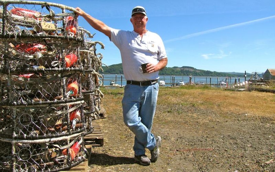 caption: Crabber Tom Petersen would rather have his crab pots on the floor of the Pacific, but a toxic algae bloom has prompted health officials to close the south Washington coast to commercial and recreational crabbing.