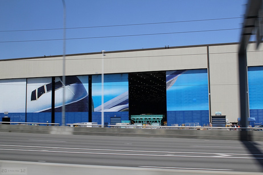 caption: Boeing's Everett production facility. 
