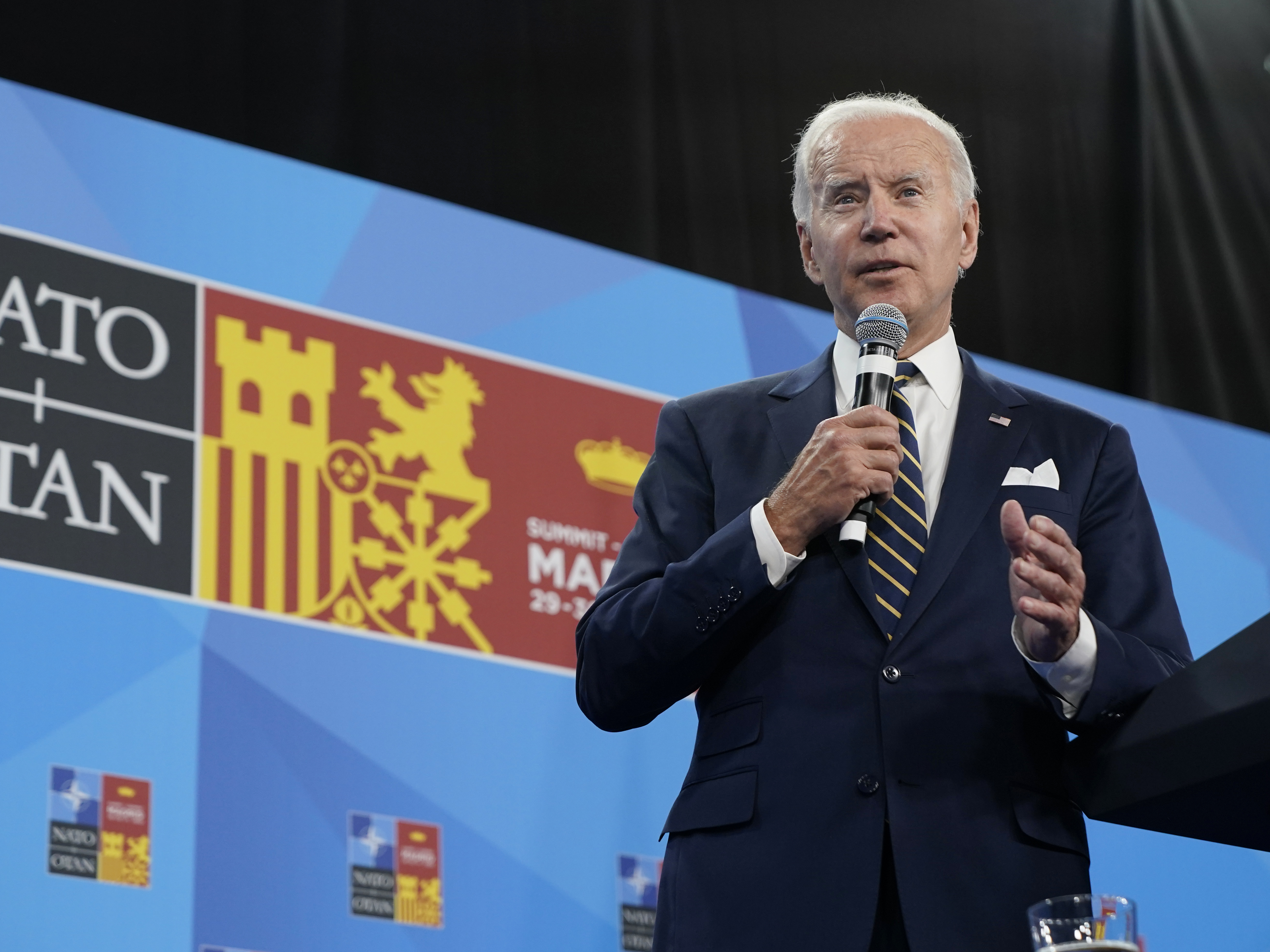 caption: President Biden speaks during a news conference on the final day of the NATO summit in Madrid, Thursday, June 30, 2022.