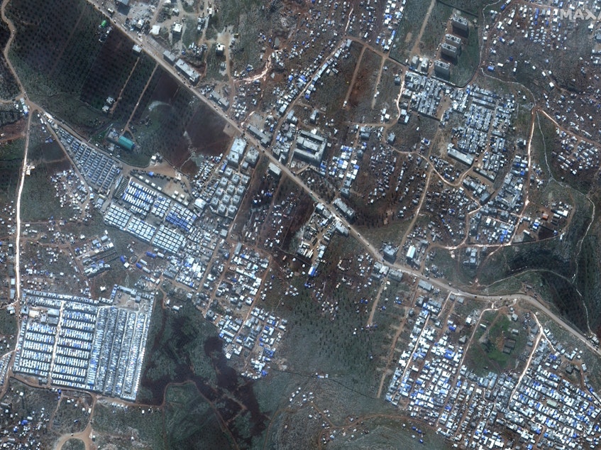 caption: Deir Hassan, Syria, is shown in February 2019 (left) and February 2020.