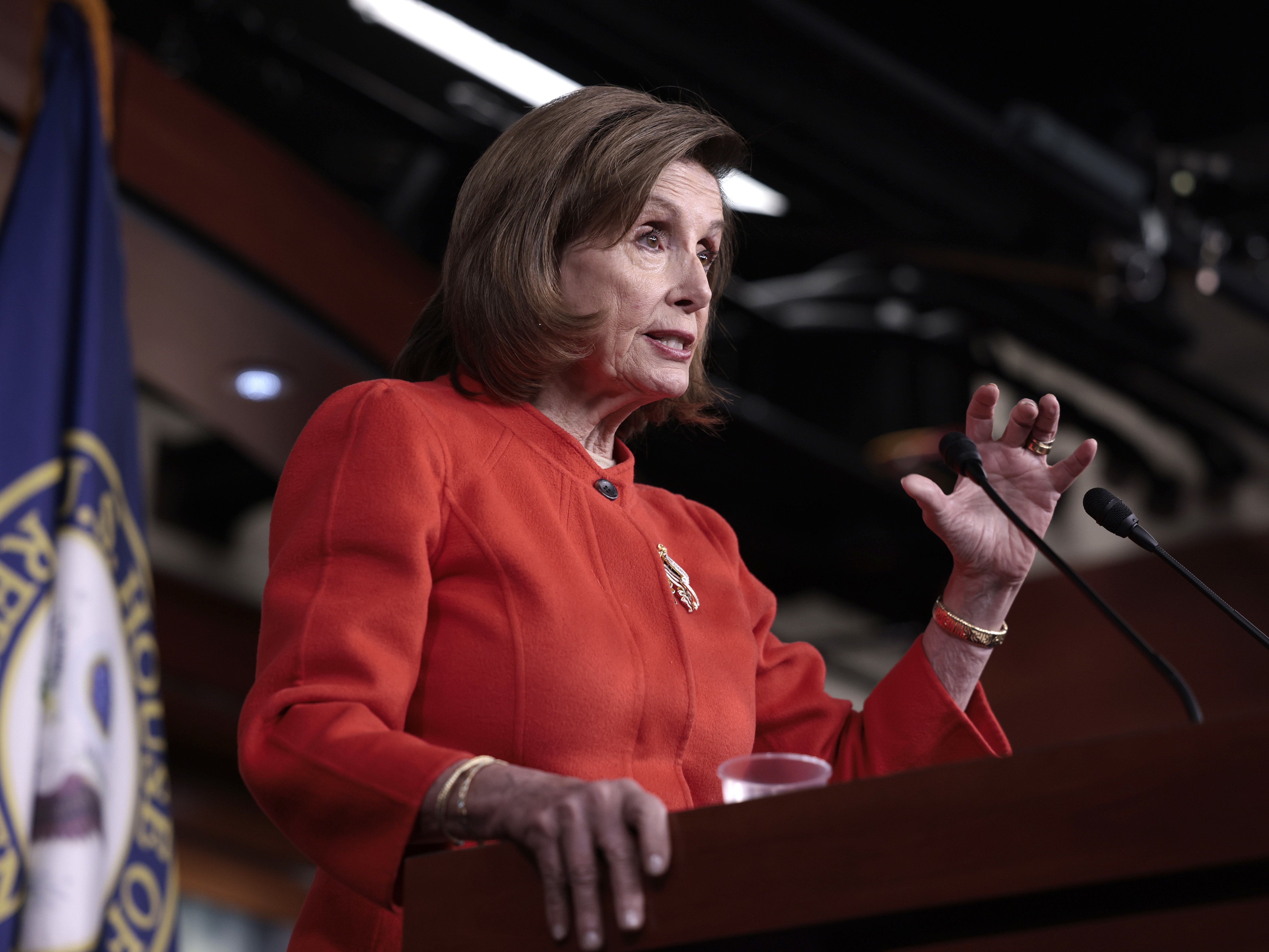 caption: House Speaker Nancy Pelosi, D-Calif., touted her work over decades advocating for human rights in China as the House considered legislation to impose economic sanctions for goods produced in internment camps by ethnic Muslims.