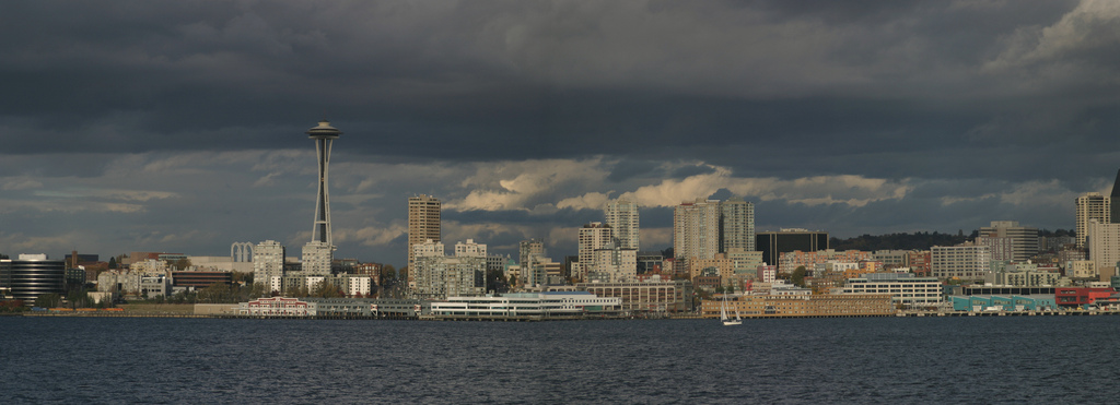caption: The Seattle skyline, seen across the water.