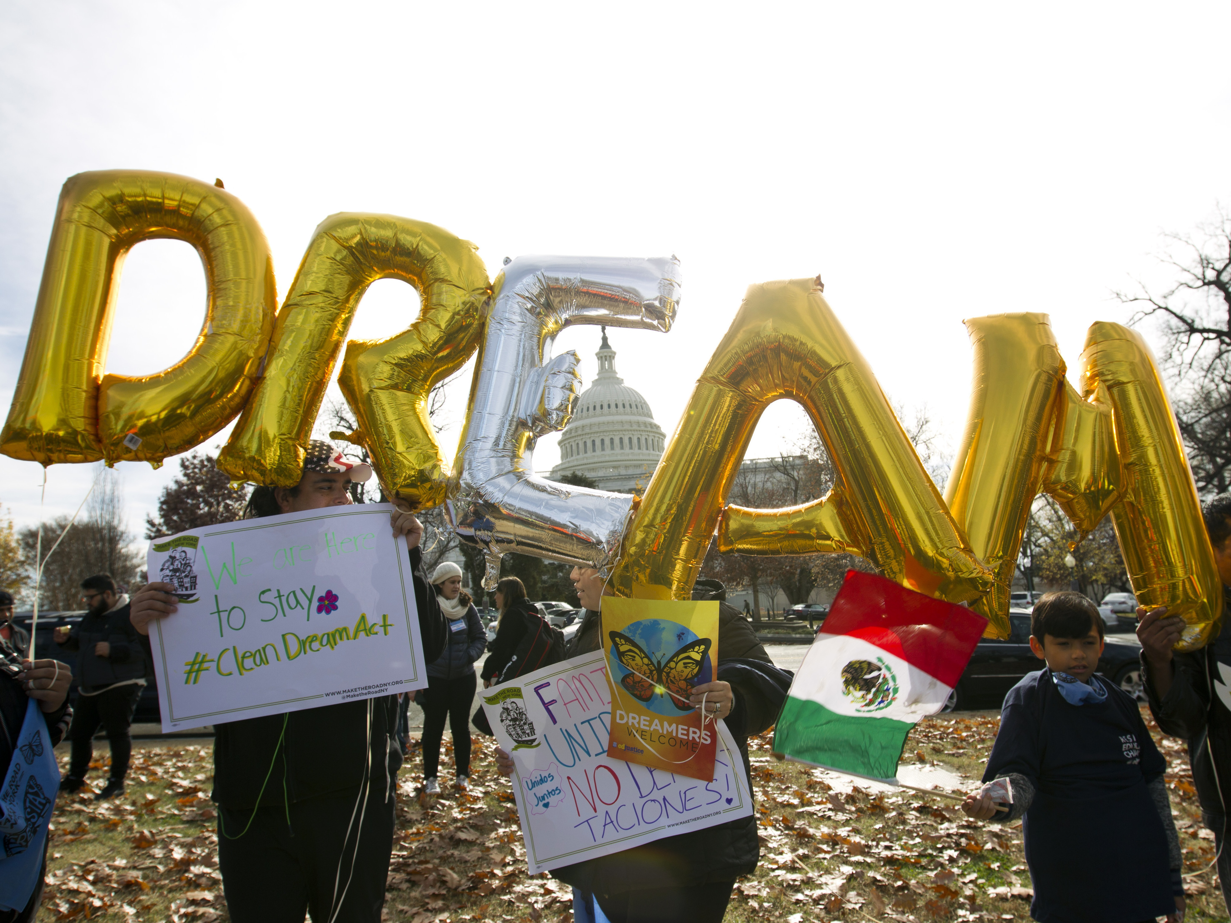 caption: In 2017, people march in front of the U.S. Capitol in support of DACA and Temporary Protected Status.