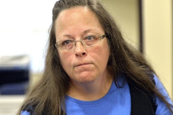 caption: Kim Davis, the former clerk in Rowan County, Ky., was ordered to pay damages to a couple whom she denied a marriage license. Davis is seen here in 2015.