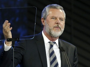 caption: Jerry Falwell Jr., shown here in 2018, tells NPR that he has resigned as president of Liberty University in Lynchburg, Va.