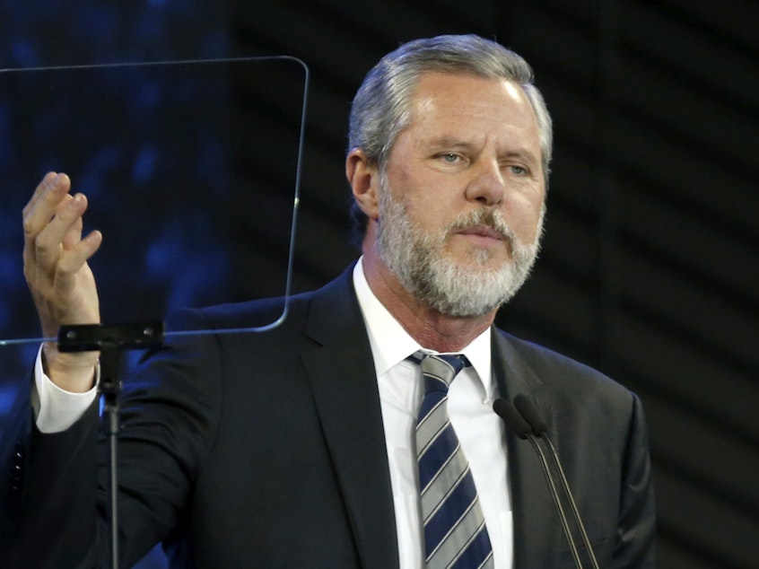 caption: Jerry Falwell Jr., shown here in 2018, tells NPR that he has resigned as president of Liberty University in Lynchburg, Va.