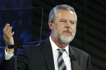 caption: Jerry Falwell Jr., shown here in 2018, tells NPR that he has resigned as president of Liberty University in Lynchburg, Va.