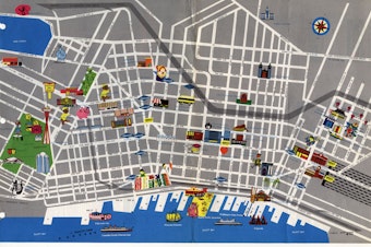 caption: A Seattle tour map from 1965, two years after the U.S. Postal Service introduced ZIP codes. The ZIP codes were based on mail flow at that time.