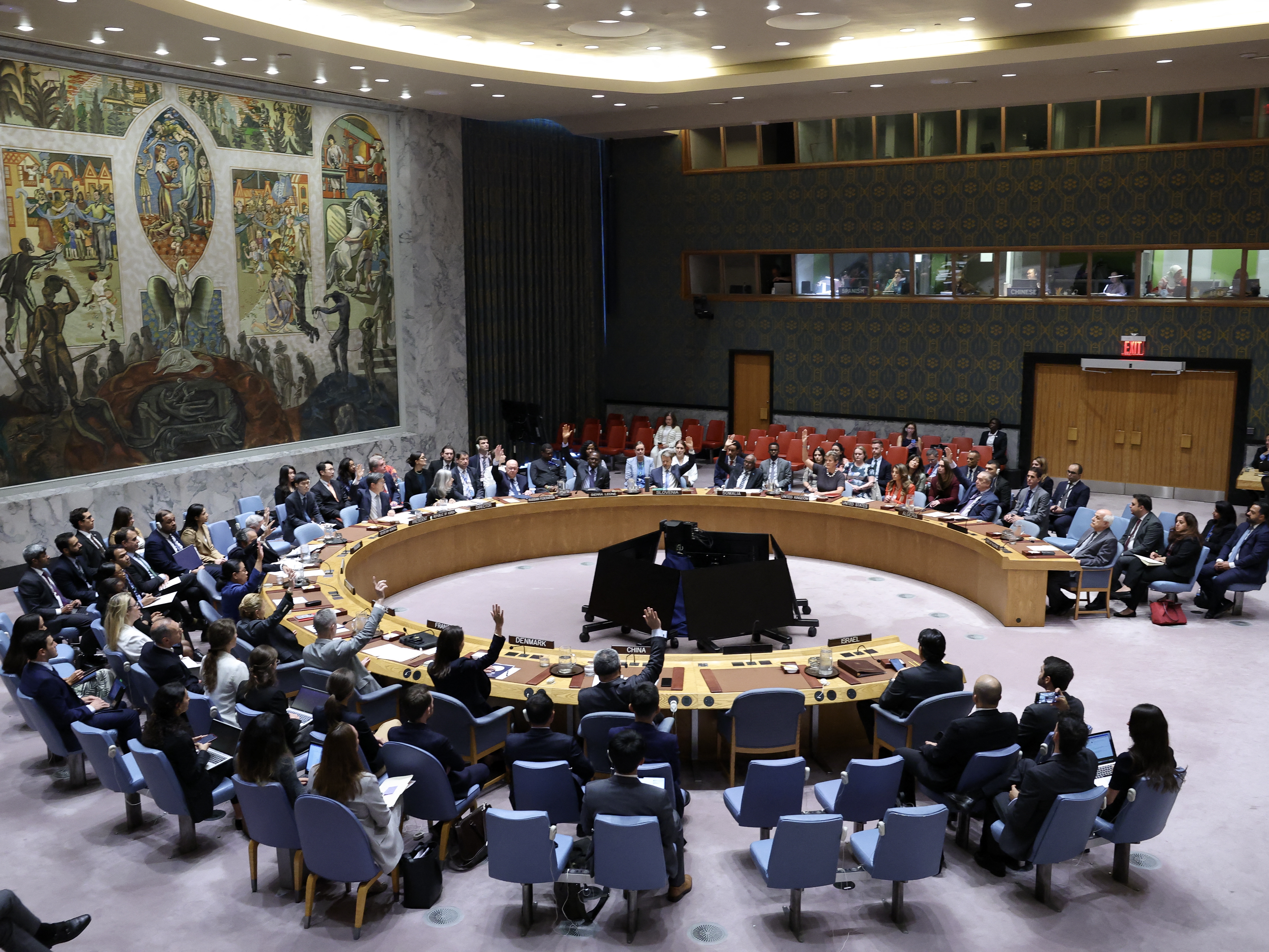 caption: The United Nations Security Council meets on the situation in Gaza, at U.N. headquarters in New York on Sept. 18.