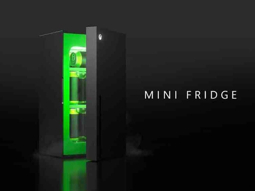 caption: Microsoft's new Xbox mini fridge allows gamers to keep their drinks and snacks cool. The product sold out minutes after going up for preorder in the U.S., but is set to return in December.