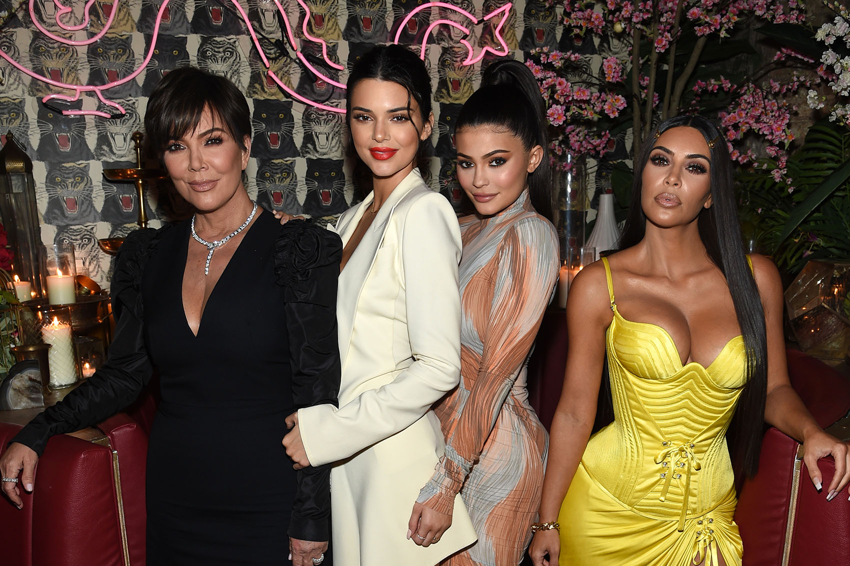 caption: Left to right, Kris Jenner, Kendall Jenner, Kylie Jenner and Kim Kardashian attend a dinner hosted by The Business of Fashion to celebrate its latest special print edition "The Age of Influence" at Peachy's/Chinese Tuxedo on May 8, 2018 in New York City. (Dimitrios Kambouris/Getty Images for The Business of Fashion)