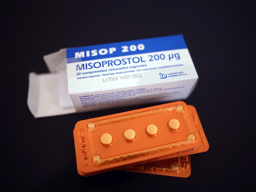 caption: The drug misoprostol sits on a gynecological table at Casa Fusa, a health center in Buenos Aires, Argentina, Friday, Jan. 22, 2021.