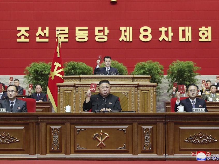 caption: In this photo provided by the North Korean government, North Korean leader Kim Jong Un attends a ruling party congress in Pyongyang on Jan. 12, 2021. North Korean hackers have stolen an estimated 1.5 trillion won ($1.2 billion) in cryptocurrency and other virtual assets in the past five years, South Korea's spy agency said Thursday.