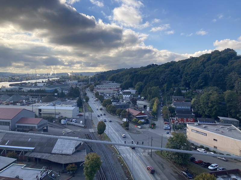 caption: A stretch of West Marginal Way that leads south to Seattle's South Park neighborhood.