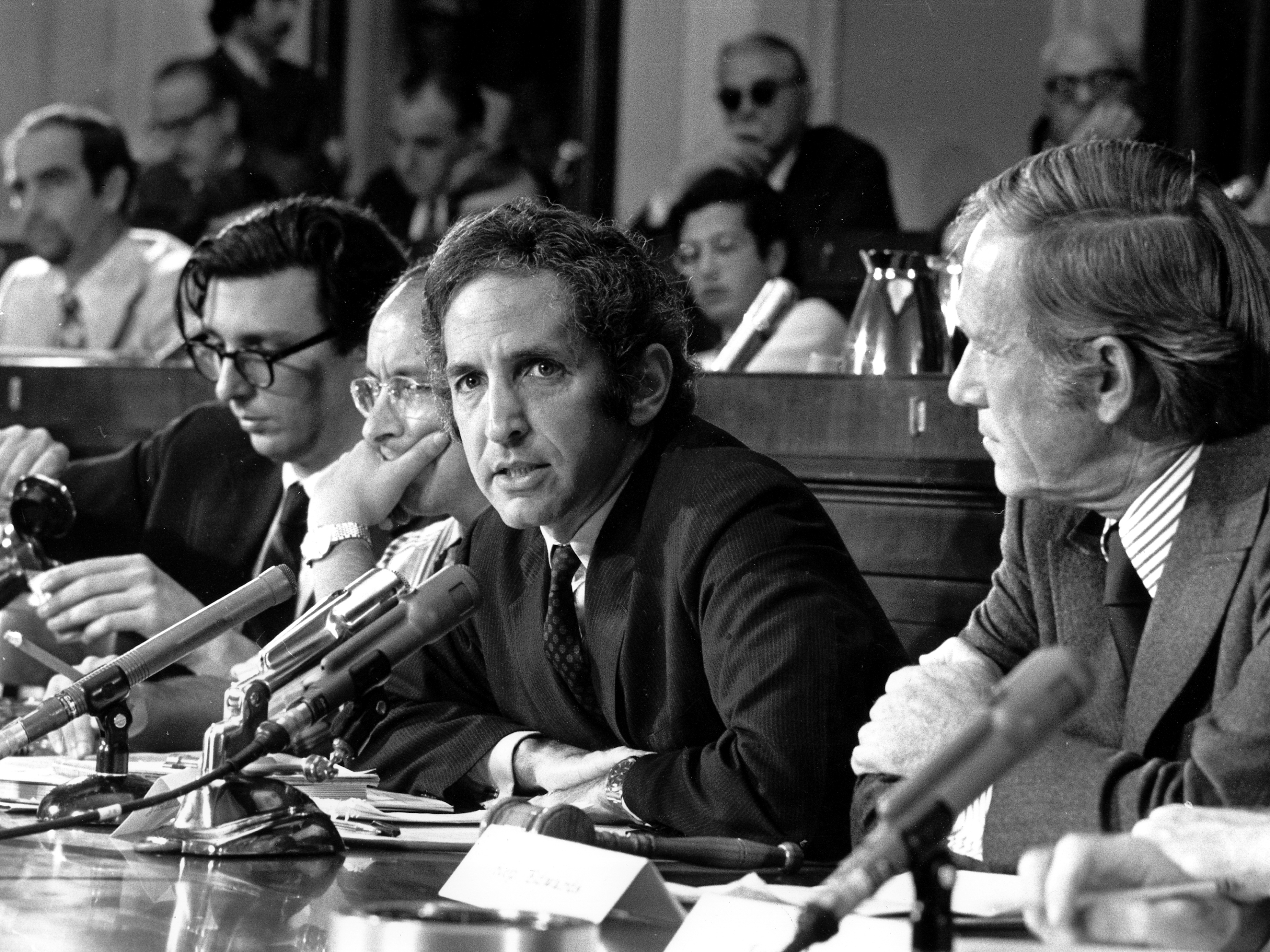 caption: In this July 28, 1971 file photo, Daniel Ellsberg, former Defense Department researcher who leaked top-secret Pentagon papers to the press, speaks to an unofficial House panel investigating the significance of the war documents.