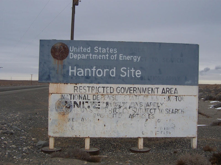 caption: A government sign at the Hanford Nuclear Reservation