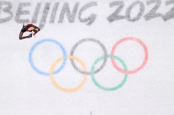 caption: Kamila Valieva of ROC skates during the team figure skating program on Feb. 7, 2022 in Beijing.