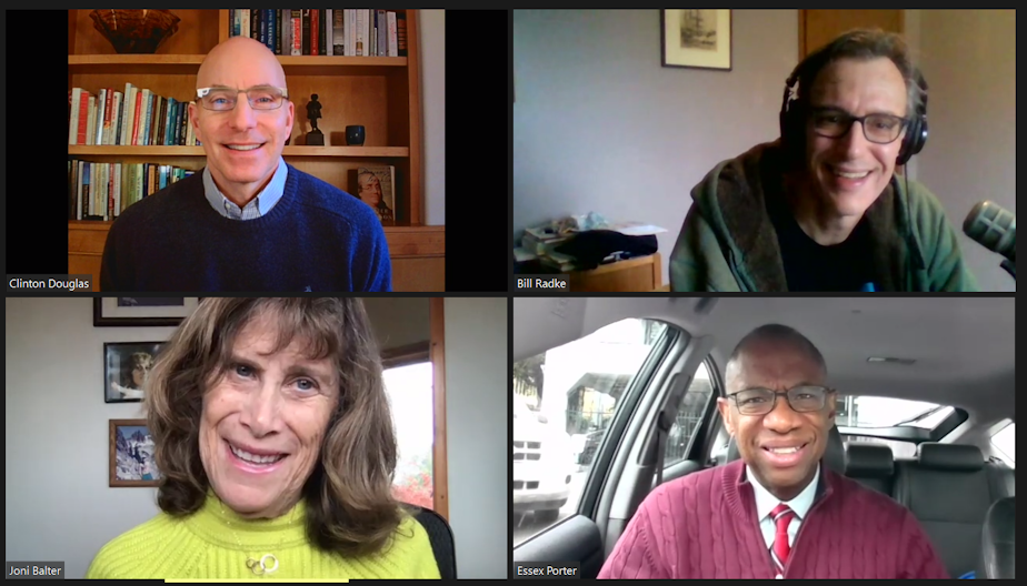 caption: CR Douglas, Bill Radke, Joni Balter and Essex Porter ready to discuss the week's news.