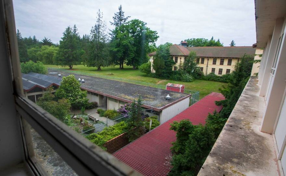 caption: Pioneer Center North, now abandoned, sits near Washington's historic Northwestern State Hospital in Sedro-Woolley. The treatment center ceased operations in January 2023.