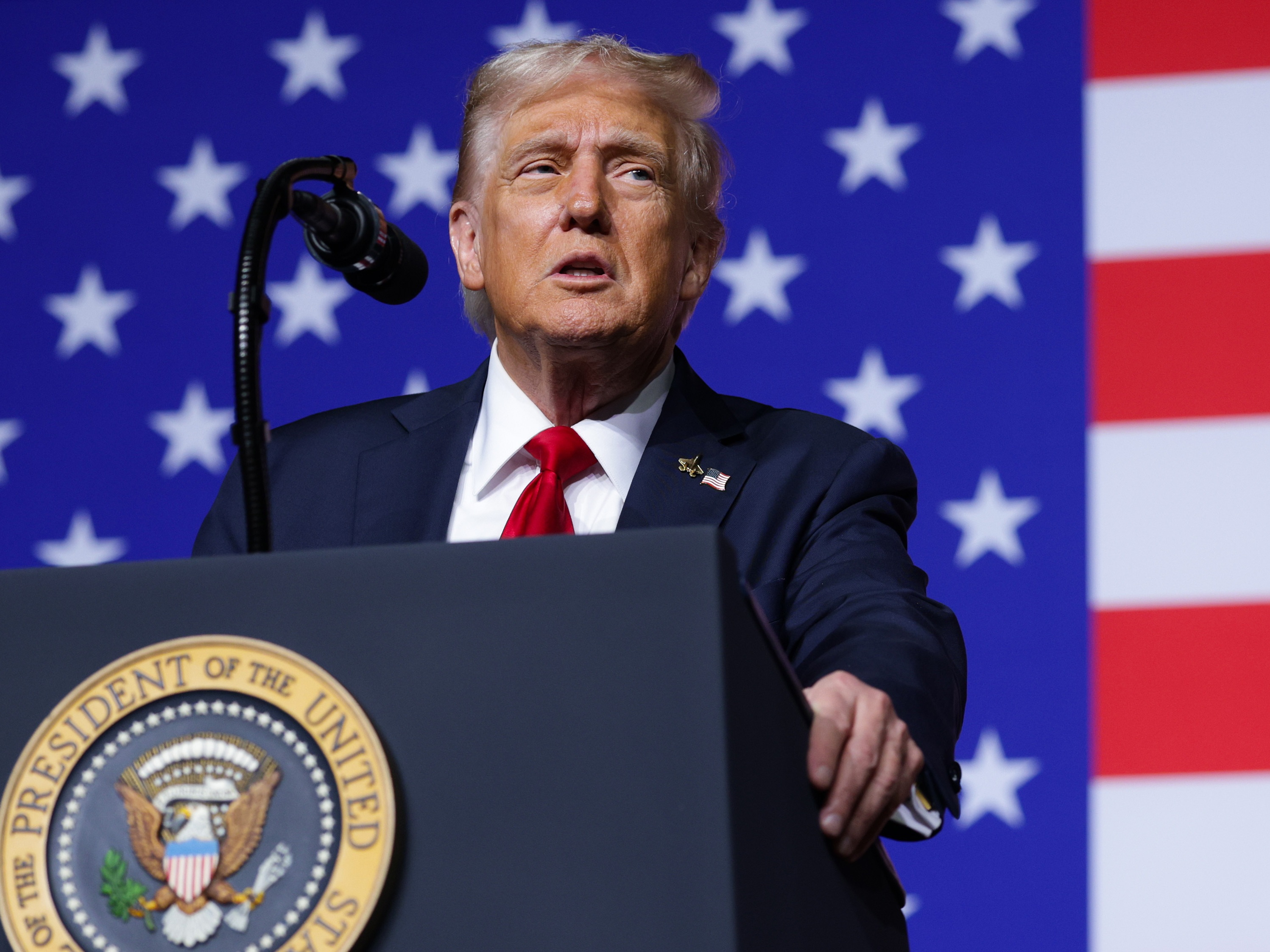 caption: President Trump said he welcomes the weaker dollar despite concerns about some of its effects on the U.S. economy.