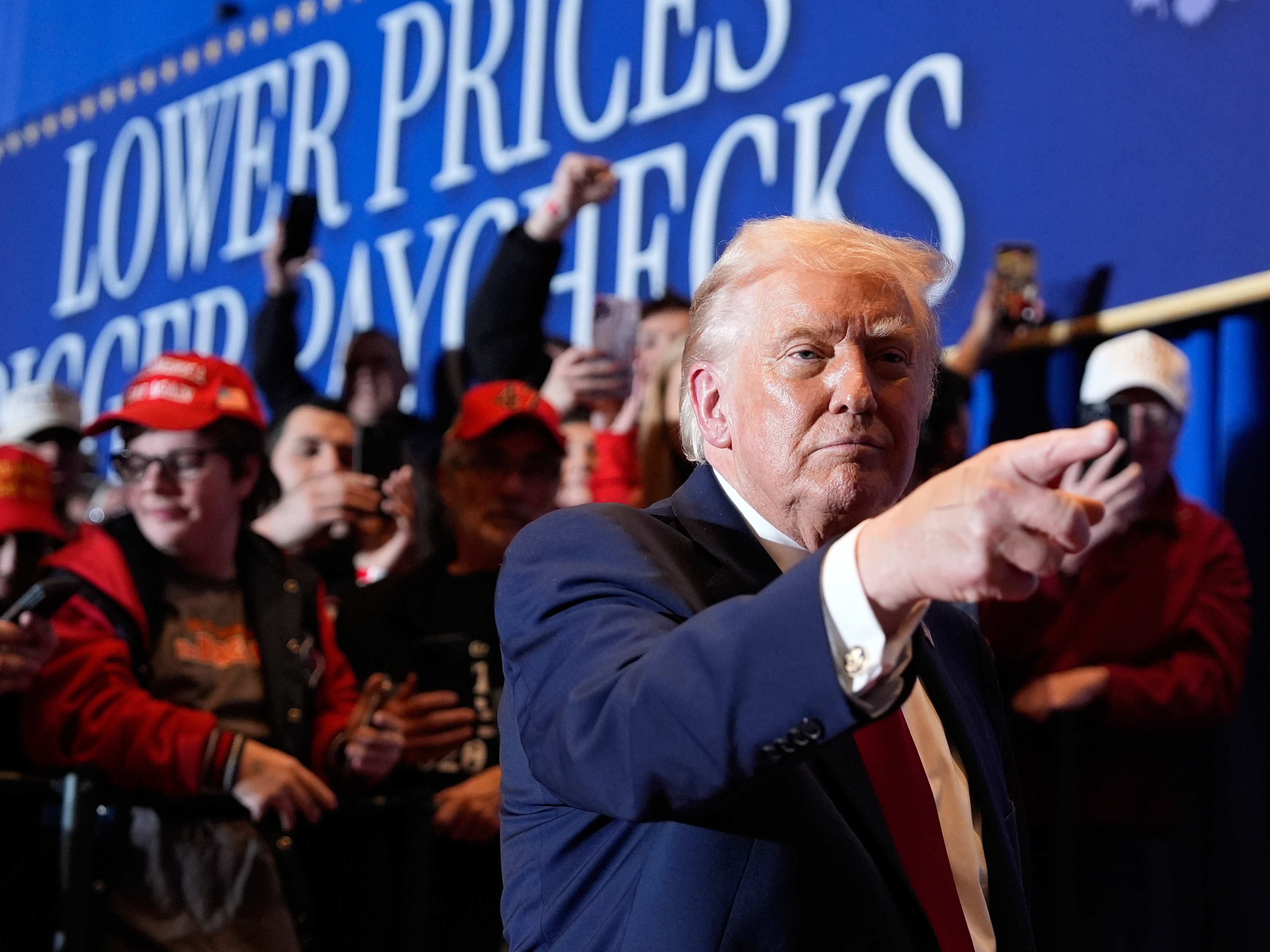 caption: President Trump gestures after speaking at Mount Airy Casino Resort in Mount Pocono, Pa., Tuesday.