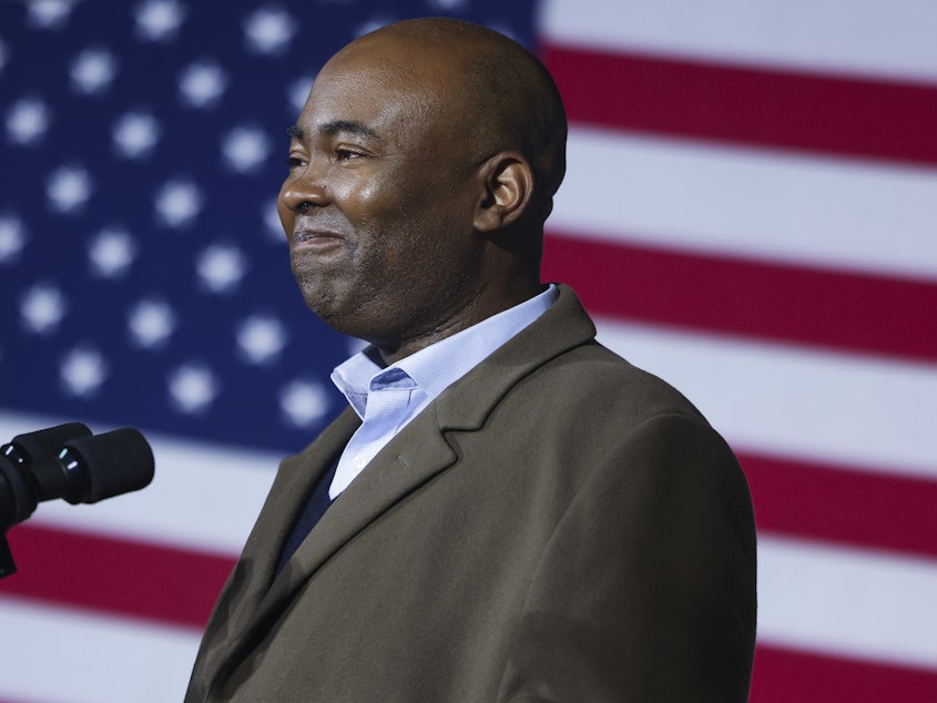caption: Jaime Harrison, seen here after conceding the South Carolina's U.S. Senate election to Sen. Lindsey Graham on Nov. 3, is President-elect Joe Biden's choice to be the Democratic National Committee chair.