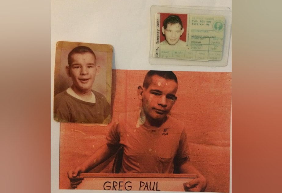 caption: This photo montage shows Gregory Paul as a boy after he was sent to live in the Rainier School for the developmentally disabled. He moved there at age 12 and stayed 55 years.