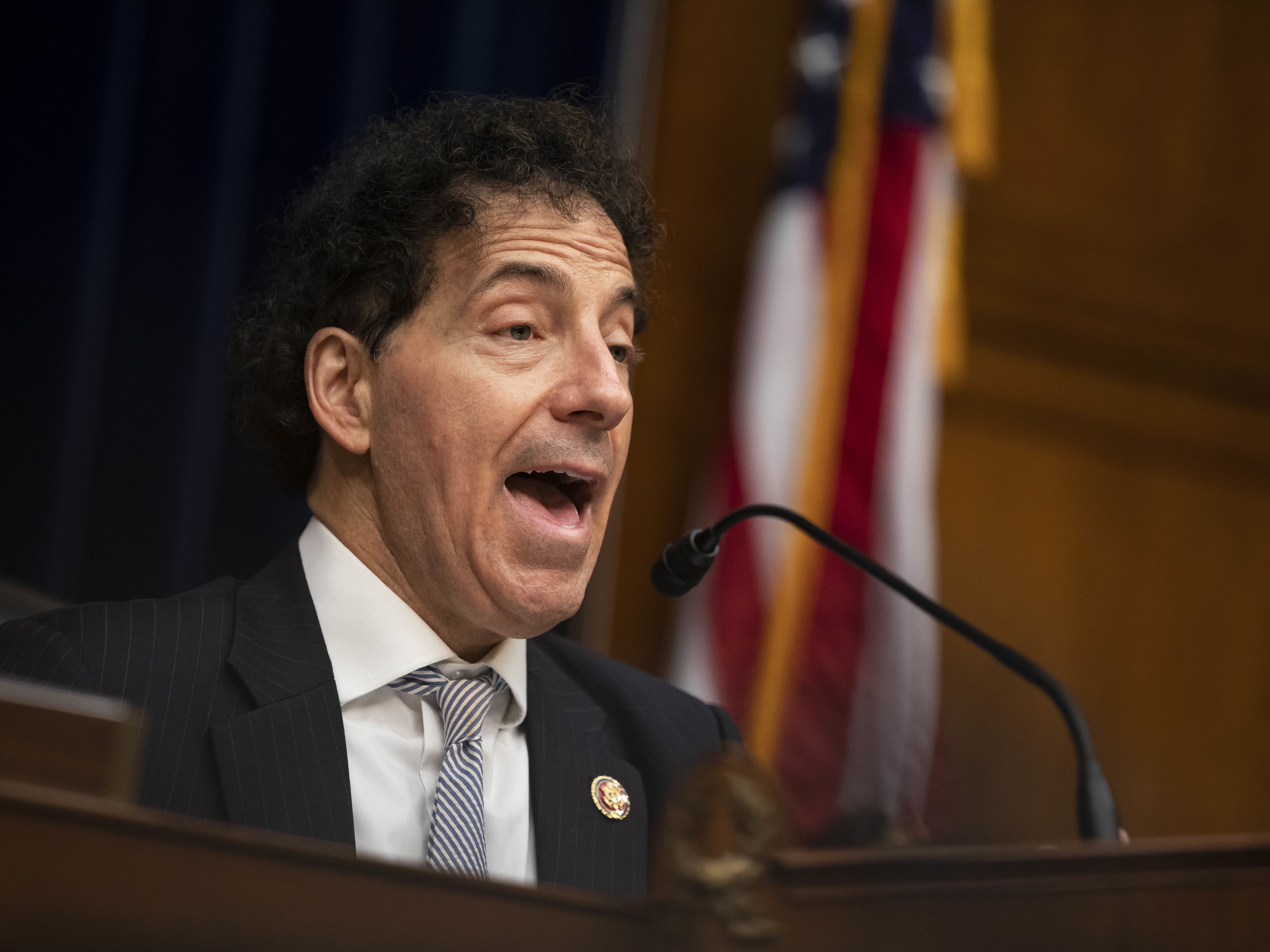 caption: House Civil Rights and Civil Liberties Subcommittee chairman Jamie Raskin, speaks during a hearing on confronting white supremacy at the U.S. Capitol this week in Washington, DC.