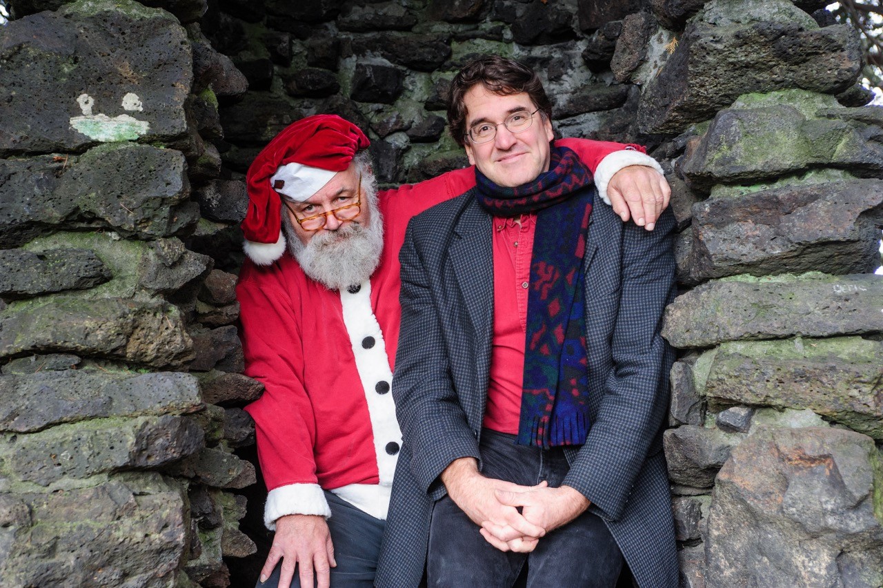 caption: Paul Dorpat and Jean Sherrard tell stories of Christmas at Seattle's Town Hall.