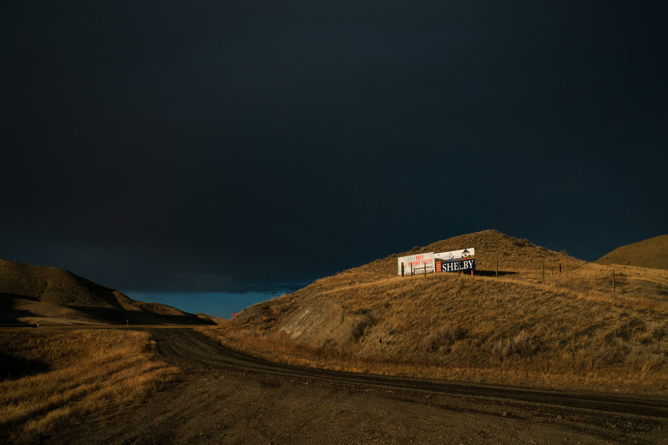 caption: Billboards near the Marias River where a grizzly was killed last year by the Fish and Wildlife Service after being severely wounded by gunshots.CREDIT: CLAIRE HARBAGE/NPR