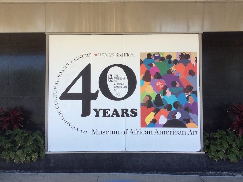 caption: The African American Art Museum in Los Angeles is a "micro museum" tucked away on the third floor of a Macy's in the city's Crenshaw district. The museum has been closed since March 2020.