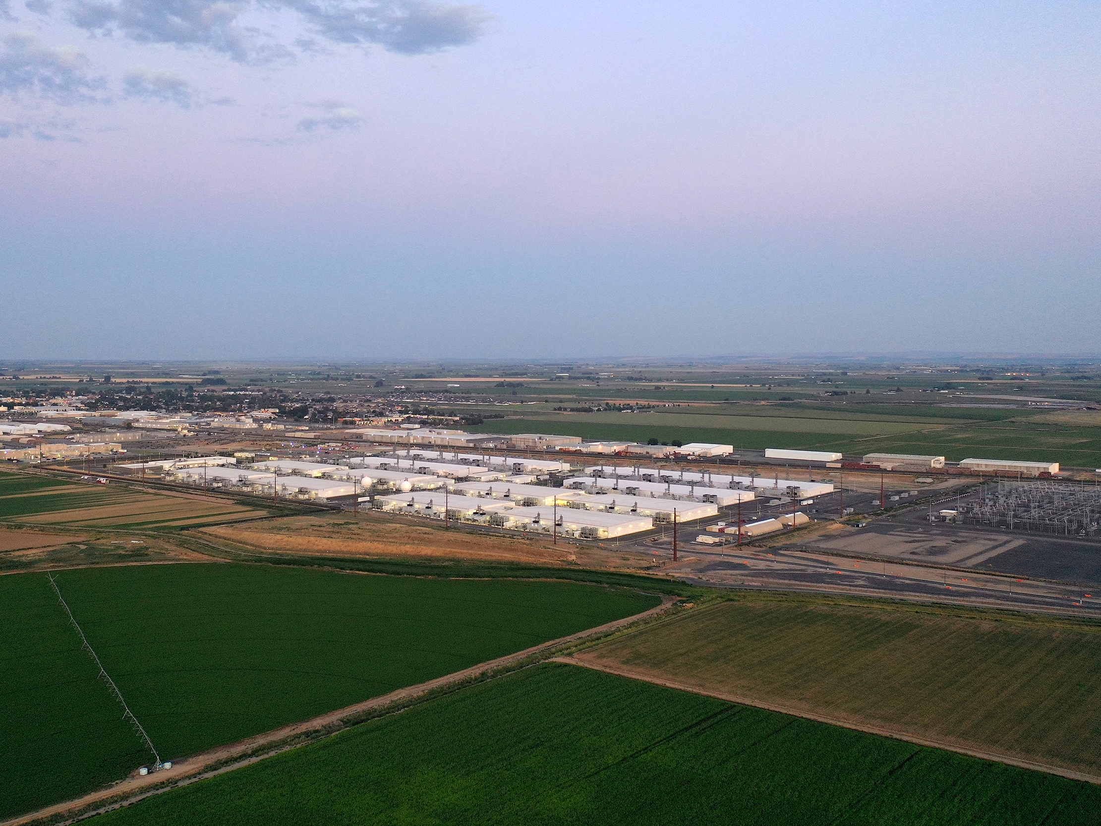 caption: An aerial view of a Microsoft data center is shown on Thursday, July 17, 2025, in Quincy, Washington. 