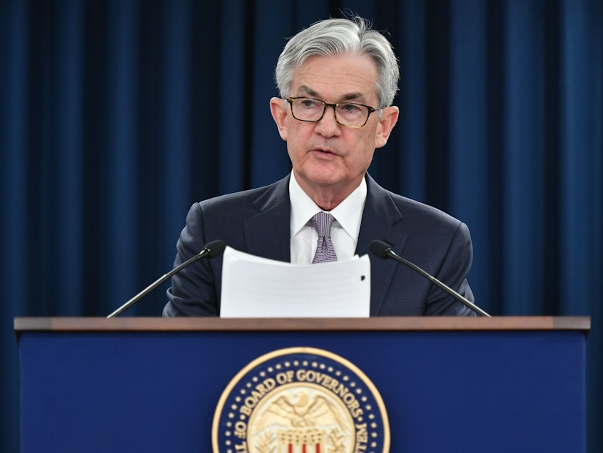 caption: Federal Reserve Chairman Jerome Powell says while the coronavirus is likely to cause Depression-era levels of unemployment, the economy should recover faster than it did in the 1930s.