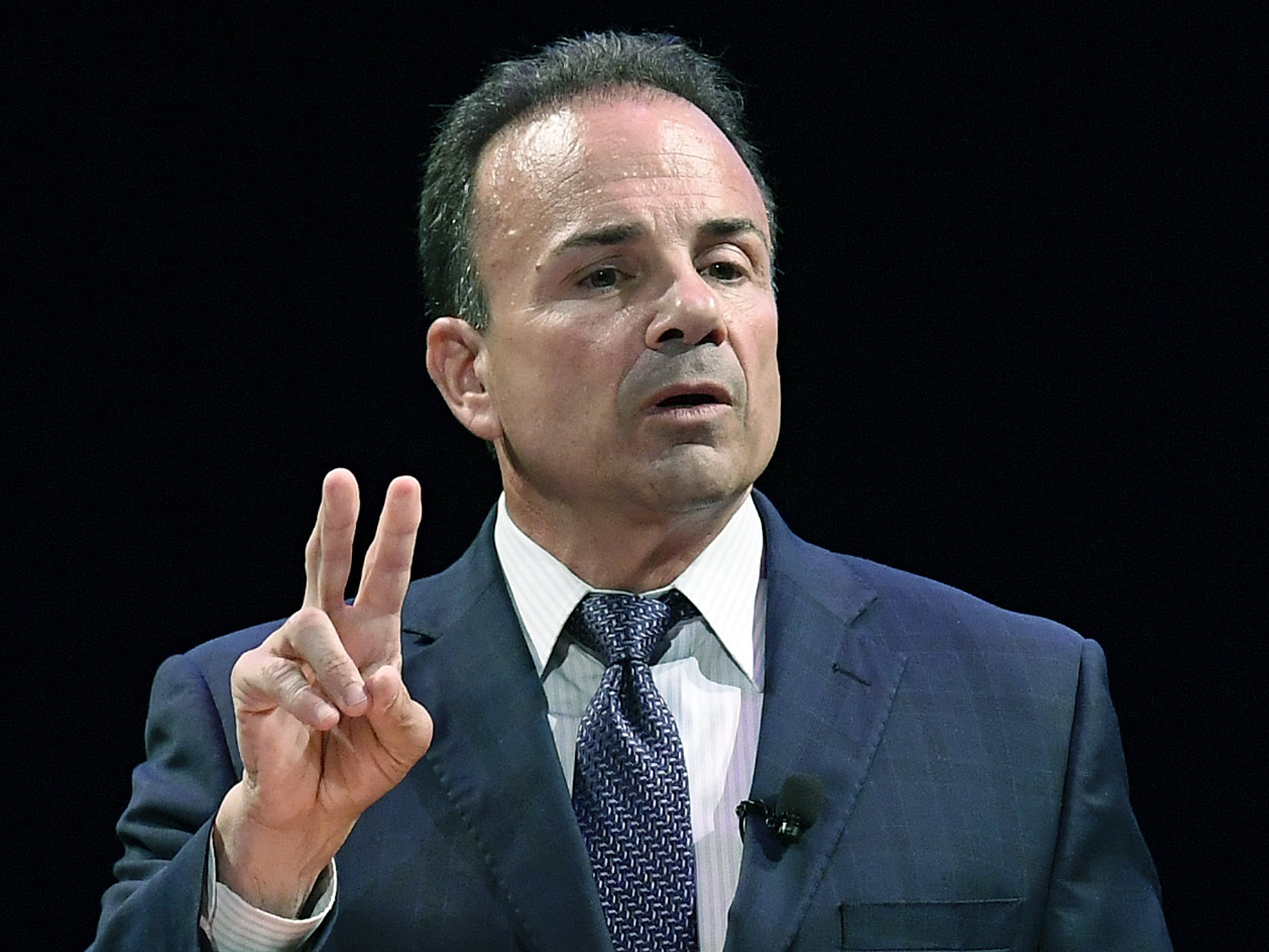 caption: In this July 12, 2018 file photo, Democratic candidate for governor, Bridgeport Mayor Joe Ganim speaks during a gubernatorial debate in New Haven, Conn.