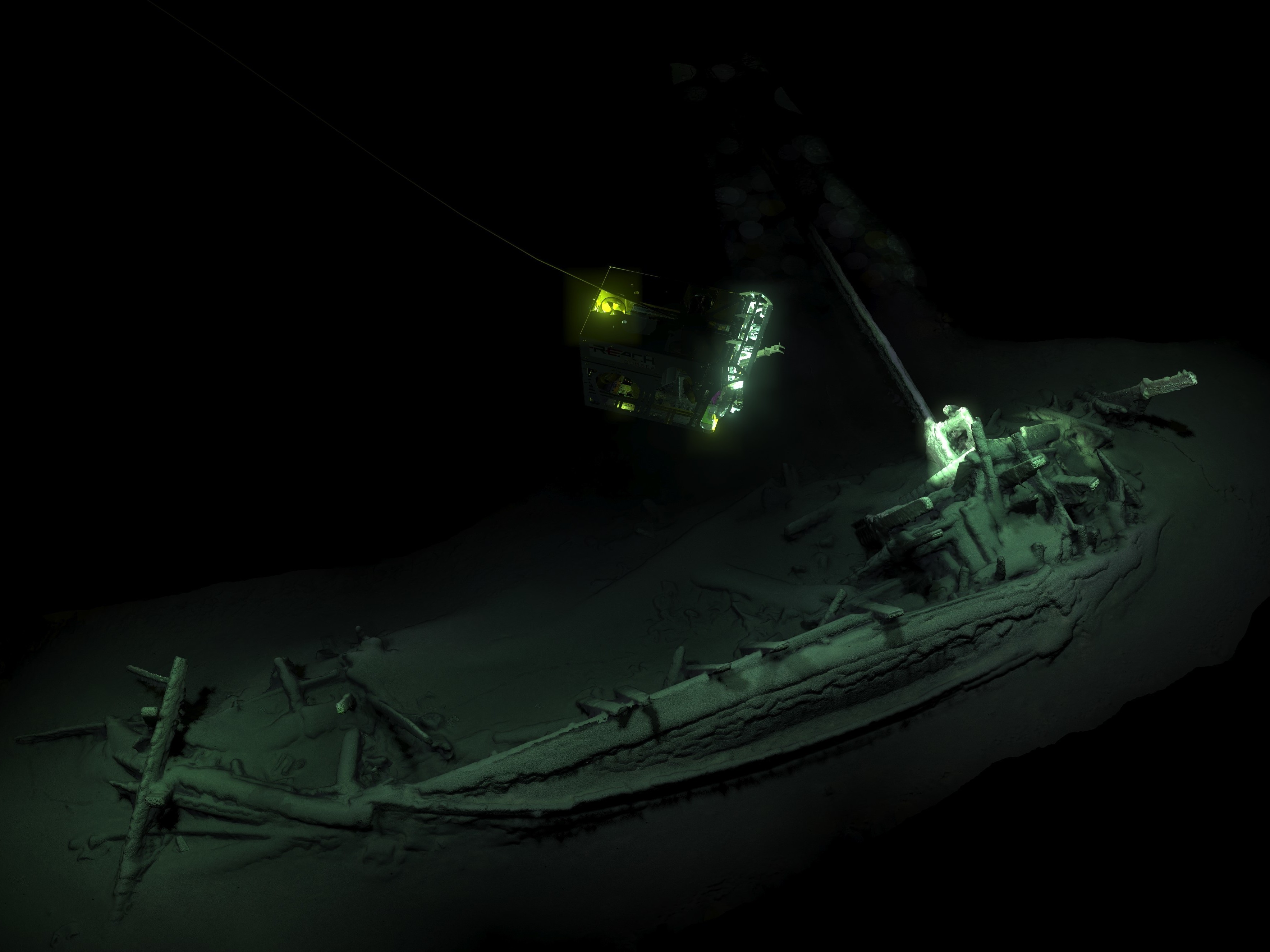 caption: The Black Sea Maritime Archaeology Project says the intact shipwreck was discovered at a depth of more than 1 mile, where the scarcity of oxygen helped preserve the ancient vessel.