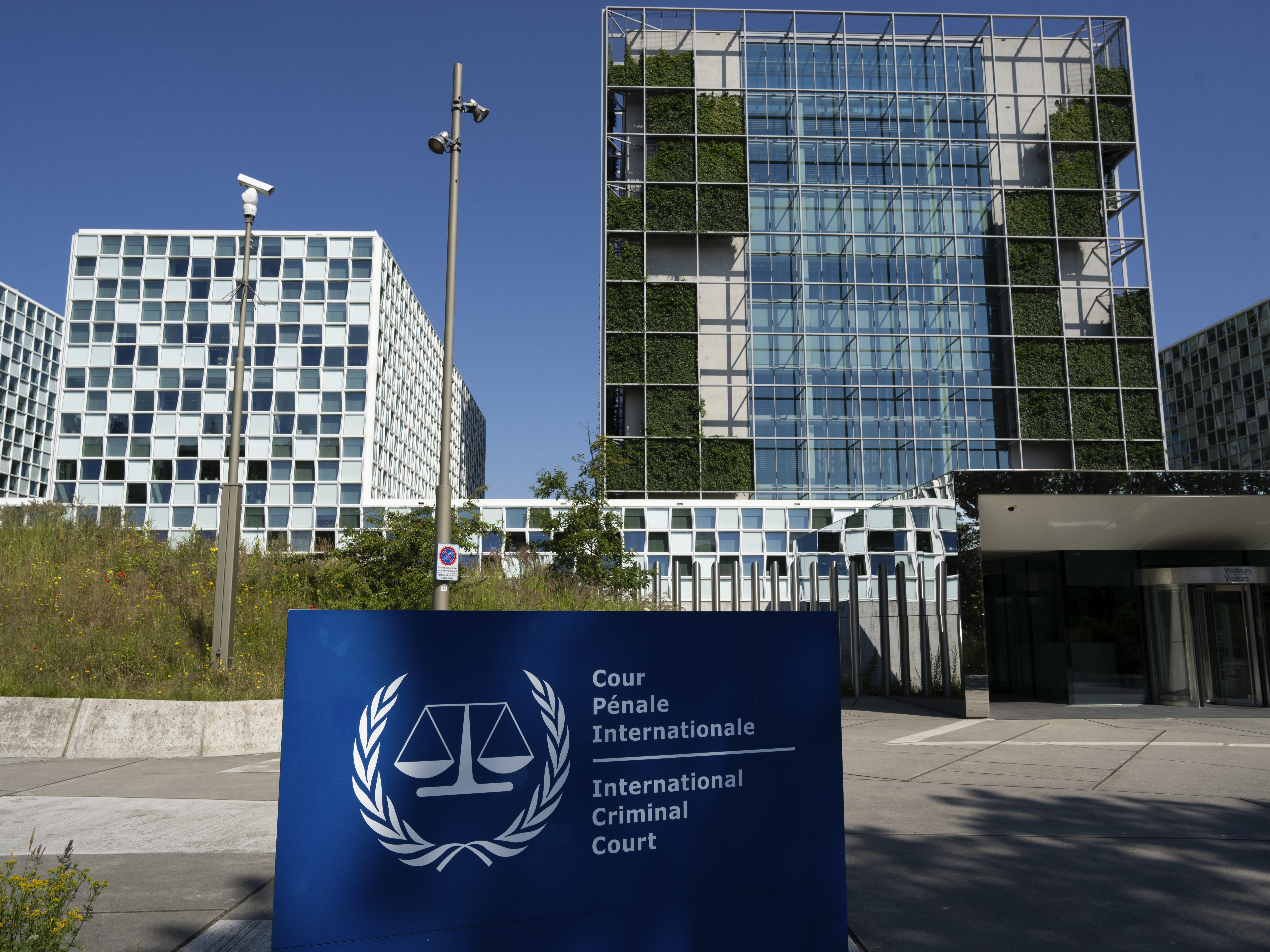 caption: Exterior of the International Criminal Court in The Hague, Netherlands.