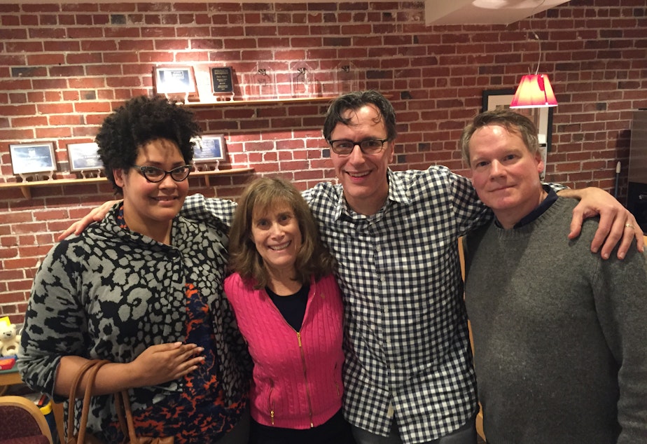 caption: 'Week in Review' panel Ijeoma Oluo, Joni Balter, Bill Radke and Paul Guppy.