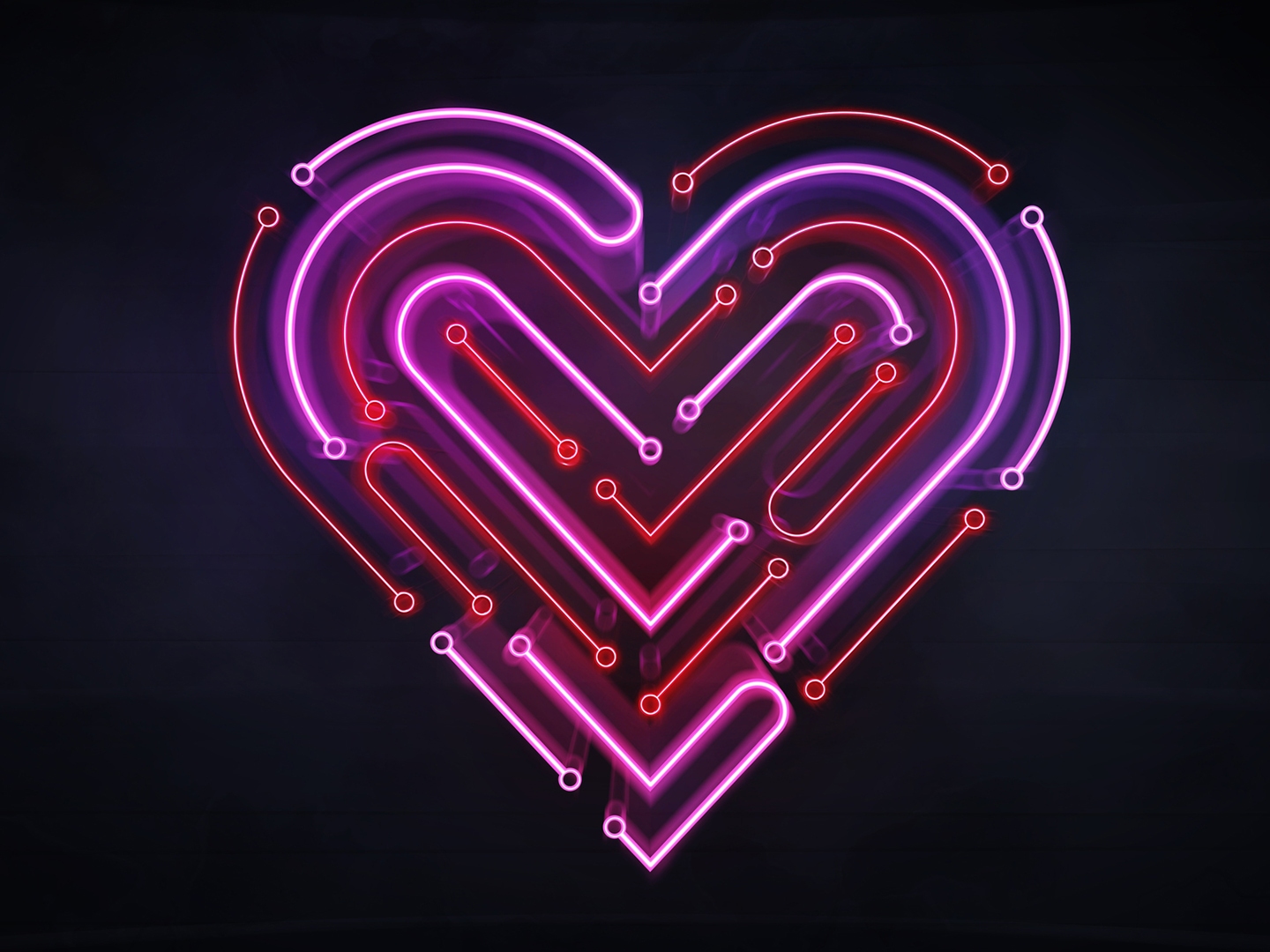 caption: artificial love and intelligence 3d illustration on dark background