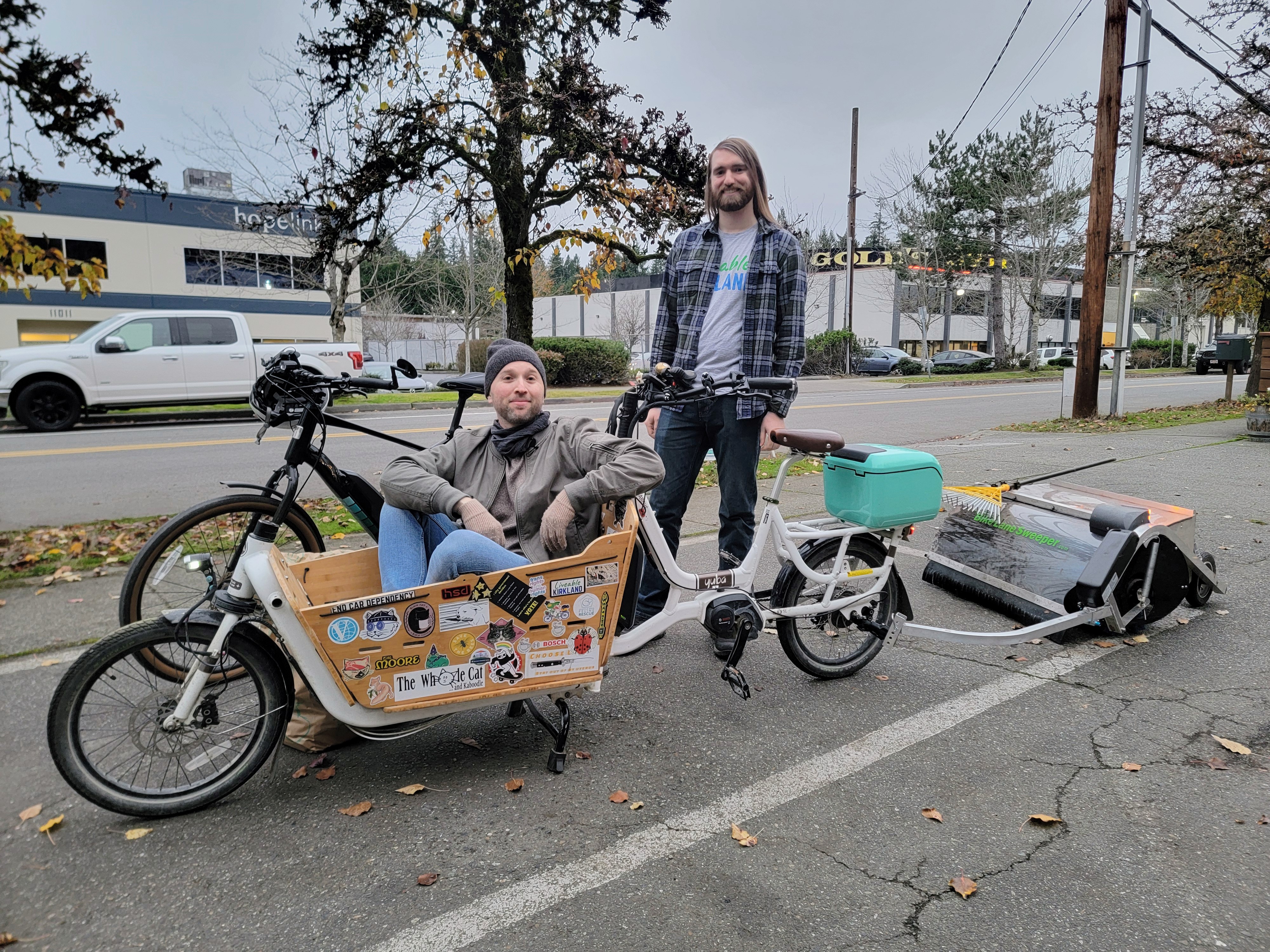 caption: Charlie Liban, left, and Kyle Sullivan out with their e-bikes in Kirkland on Friday, Nov. 21, 2025.