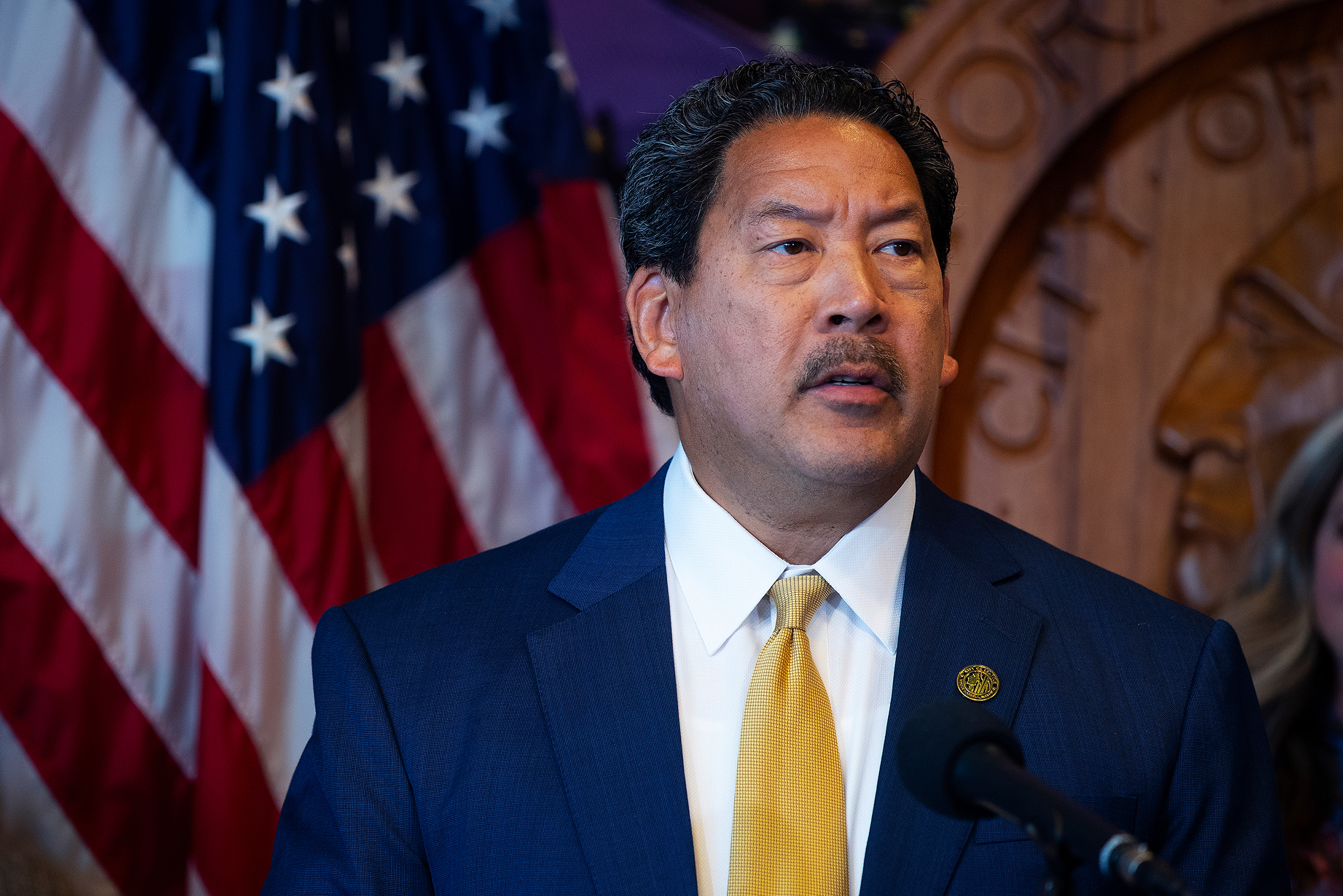 caption: Seattle mayor Bruce Harrell announced Adrian Diaz as the new permanent Seattle Chief of Police during a press conference on Tuesday, September 20, 2022, at Seattle City Hall. 