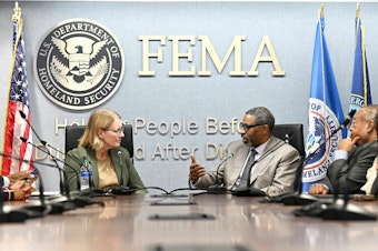 caption: FEMA Administrator Deanne Criswell (left) along with NAACP President & CEO Derrick Johnson (right) signed an agreement this week outlining ways in which the two organizations will work together to center equity in disaster preparedness and response efforts.