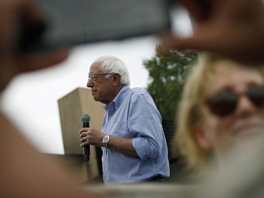 caption: Democratic presidential candidate Sen. Bernie Sanders, seen at the Iowa State Fair on Sunday, is lashing out at <em>The Washington Post </em>over coverage of his presidential campaign.