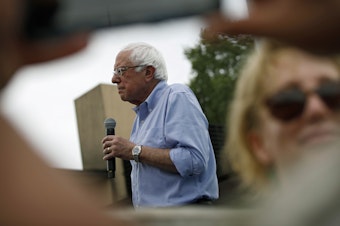 caption: Democratic presidential candidate Sen. Bernie Sanders, seen at the Iowa State Fair on Sunday, is lashing out at <em>The Washington Post </em>over coverage of his presidential campaign.