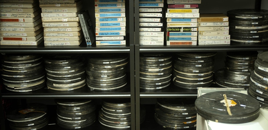 caption: 648 reels of film and video tape were saved by the Washington State Historical Society after the Rainier brewery was closed in 1999. 