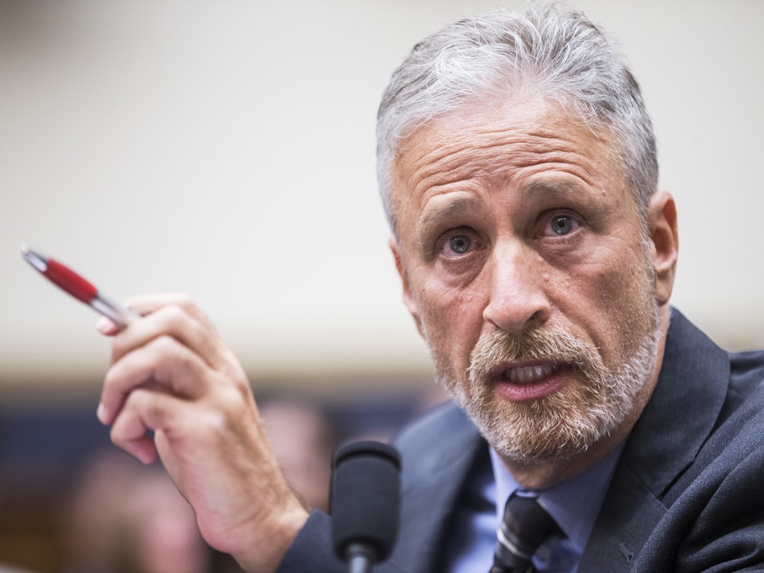 caption: Jon Stewart testifies during a House Judiciary subcommittee hearing on the reauthorization of the September 11th Victim Compensation Fund.