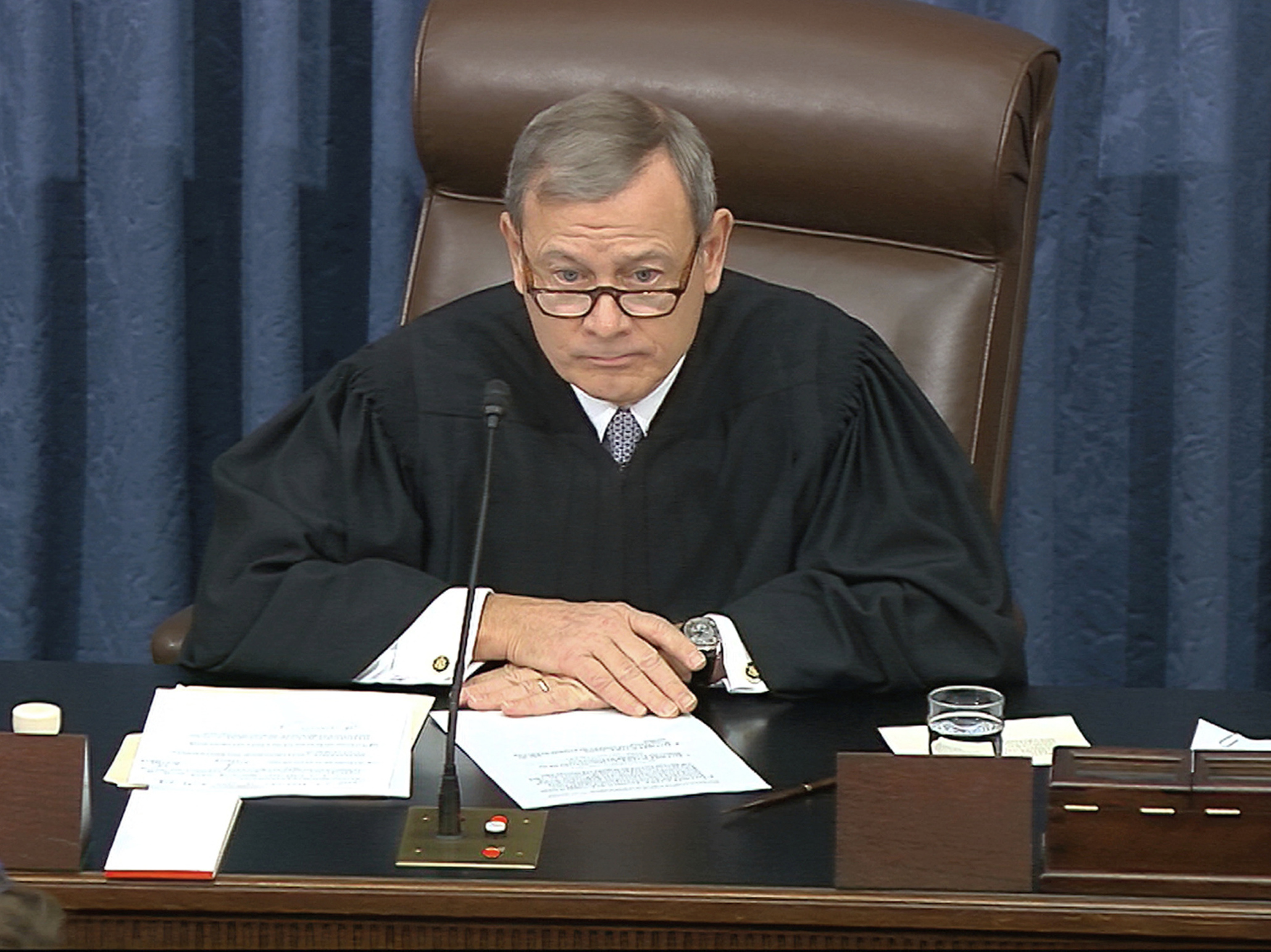 caption: Chief Justice John Roberts, who is presiding over President Trump's Senate impeachment trial, declined Thursday to read a question submitted by Sen. Rand Paul, R-Ky.